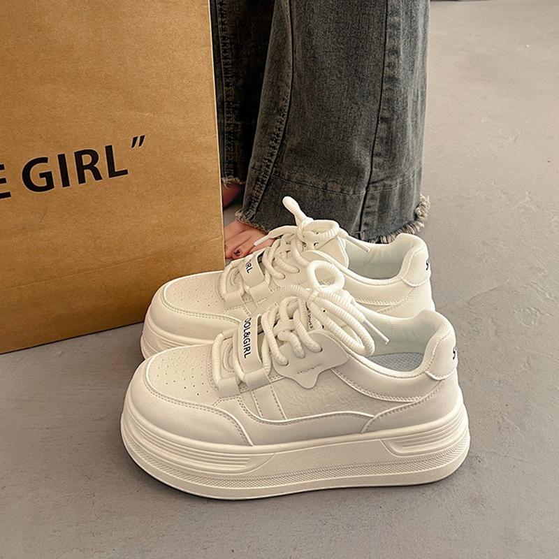 Fashion Milky - Tone Platform Bread Sneakers | Vintage Sweet - Edgy Lace - Up Casual Chunky Shoes