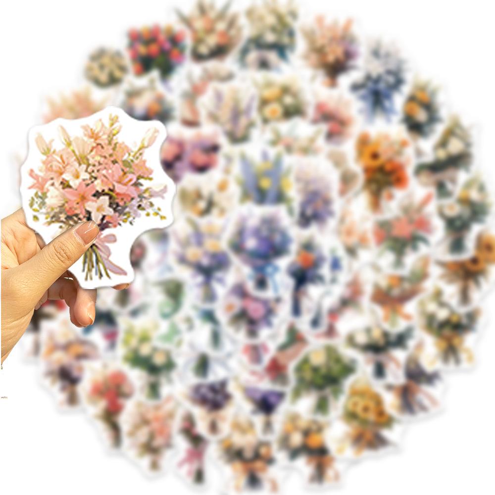 60 Cartoon Advertisement White Bouquet Graffiti Stickers Personalized Decorative Guitar Notebook Suitcase DIY Waterproof Stickers