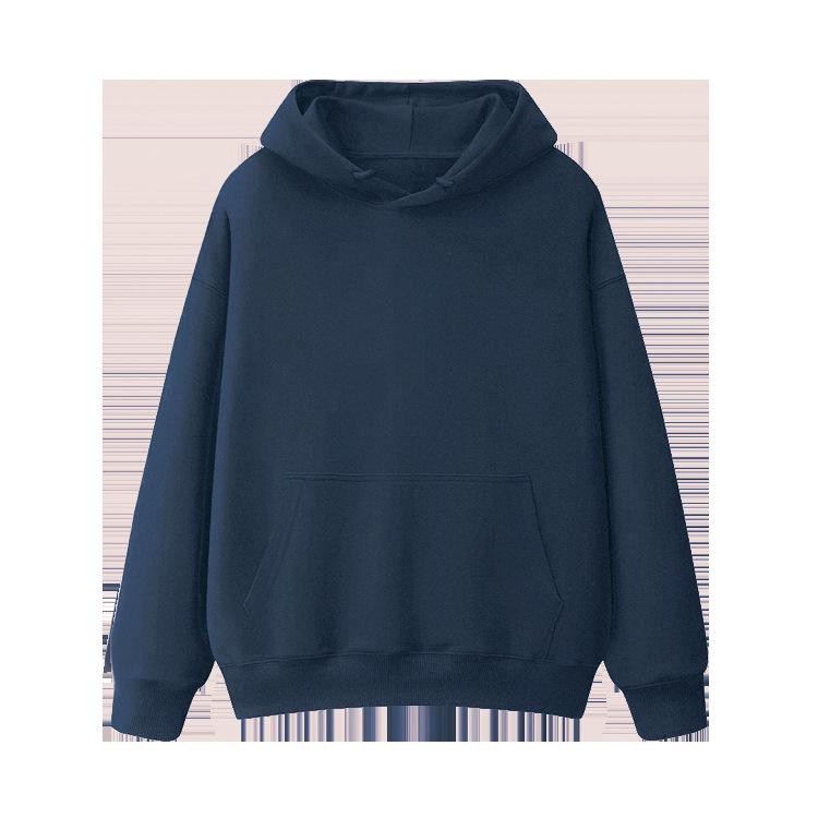 Fleece-Lined Thickened Hua Cotton Drop-Shoulder Hoodie - 2023 Autumn/Winter Solid Color Loose Hooded Sweatshirt with High Neck