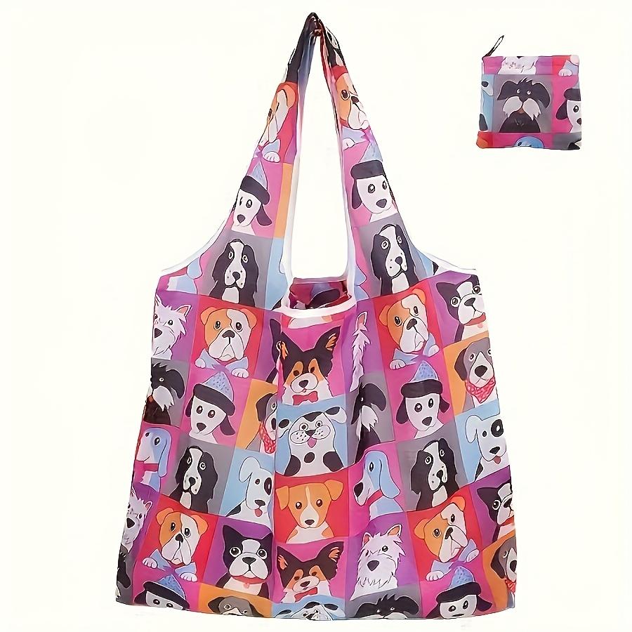 LChome Opvouwbare Herbruikbare Boodschappentas, Duurzaam Polyester, Lekvrij, Multifunctioneel, met Hondenras Print, voor Supermarkt, Reizen, Buiten Kamperen, Sportschool