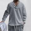 Men'S Large V-Neck Loose Casual Long Sleeved Shirt Sports Top