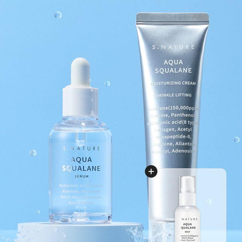 S.NATURE [BEST] Aqua Squalane Best Set (60ml Moisture Cream + 70ml Serum) (+ 50ml Mist Free) Moisturizing cream 60ml + serum 70ml
