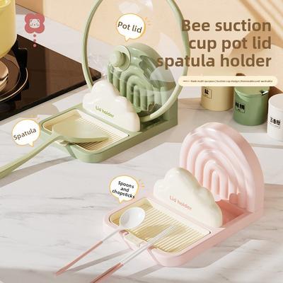 Modern Simplicity Plastic Sucker Pot Cover Rack for Kitchen Storage