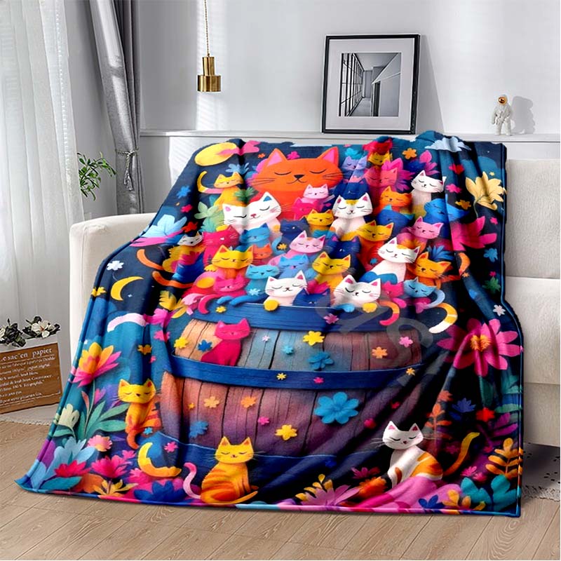 Cute Fox In Starry Mountain Night Fleece Blanket, Warm Throw Blanket for Living Room, Office, Game Pad, Gift Idea