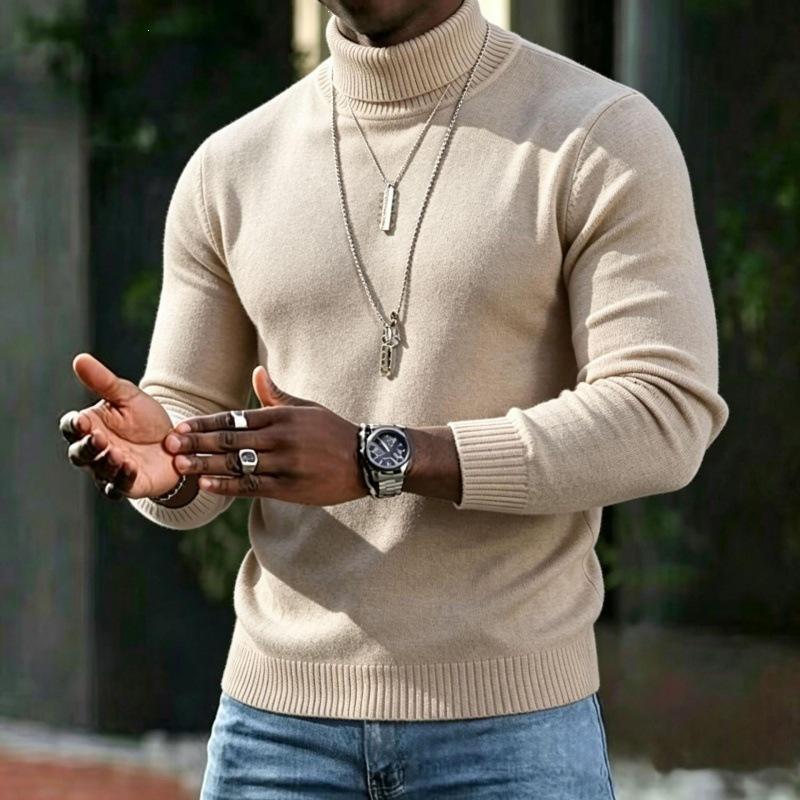 Men S High Neck Slim Fit Solid Color Pullover Knit Sweater