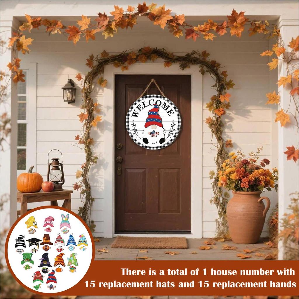 Halloween Gnome Door Sign with Magnetic Pieces - Welcome Sign Decor for Home Front Door, Porch, Yard, Garden, Indoor Party Decor