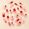 24Pcs Red French Press On Nails 3D Strawberry Bow Bear Flower Long Coffin Fake Nail Tips