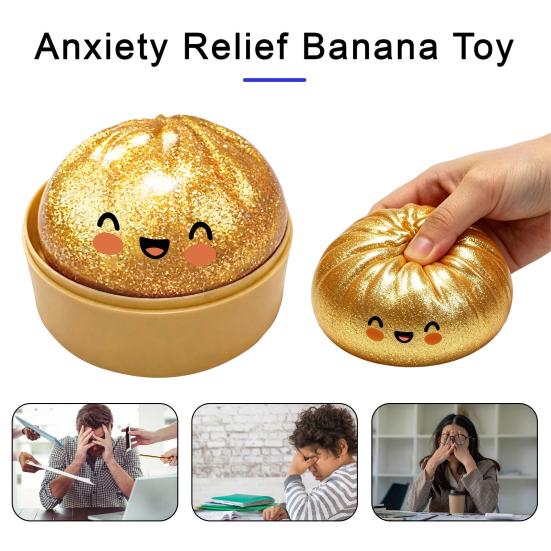 Steamed Bun Stress Ball, Soft TPR Dumpling Squeeze Toy with Mini Bun Inside, Slow Rising Fidget for Adults