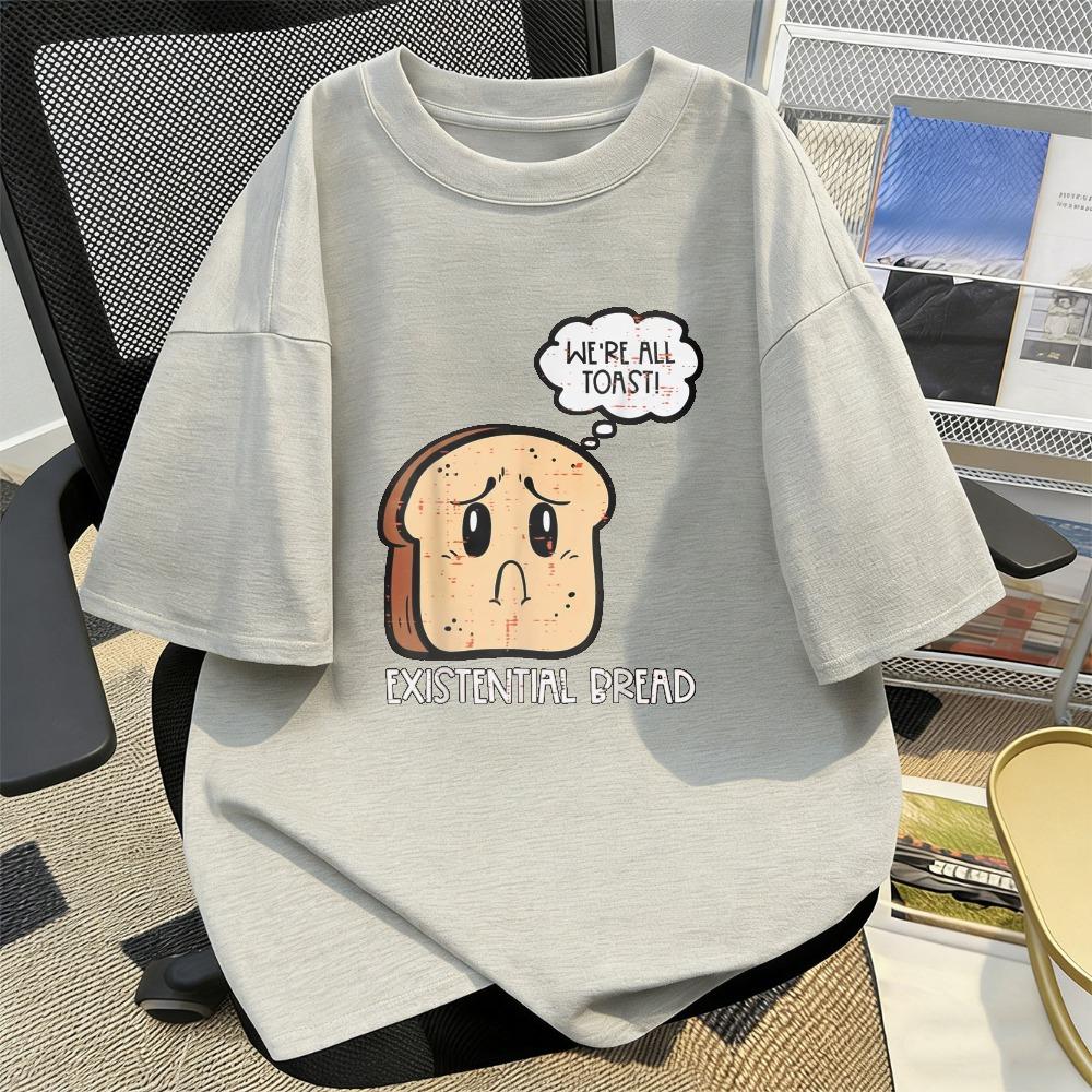 Existential Bread Funny Toast Pun Graphic Unisex Casual Cotton Tshirt Short Sleeve Crewneck Tees Funny Anxiety Food Humor Tees