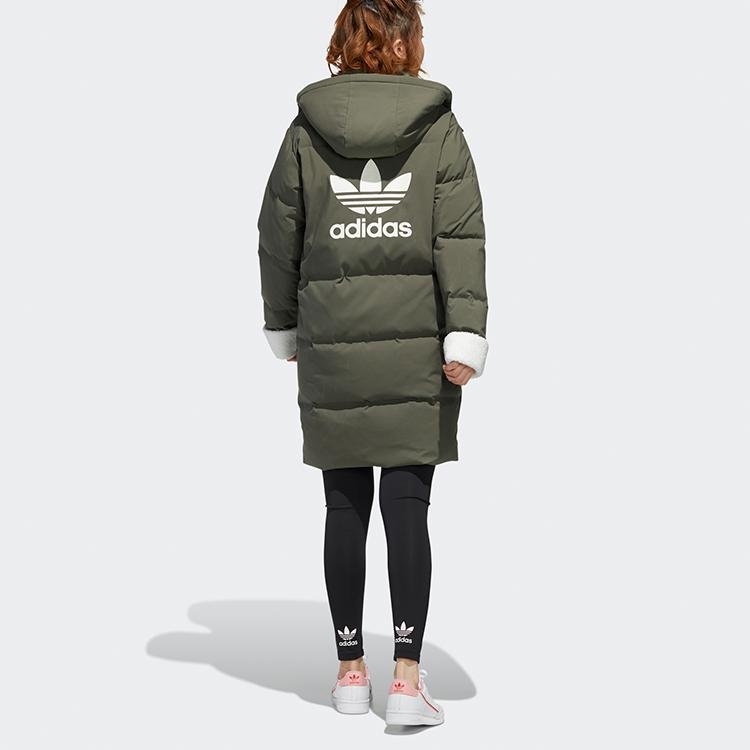 adidas Originals Long Sherpa Mid-Length Sports Down Jacket With Hood Winter Women Jackets Dark-Green GL6409
