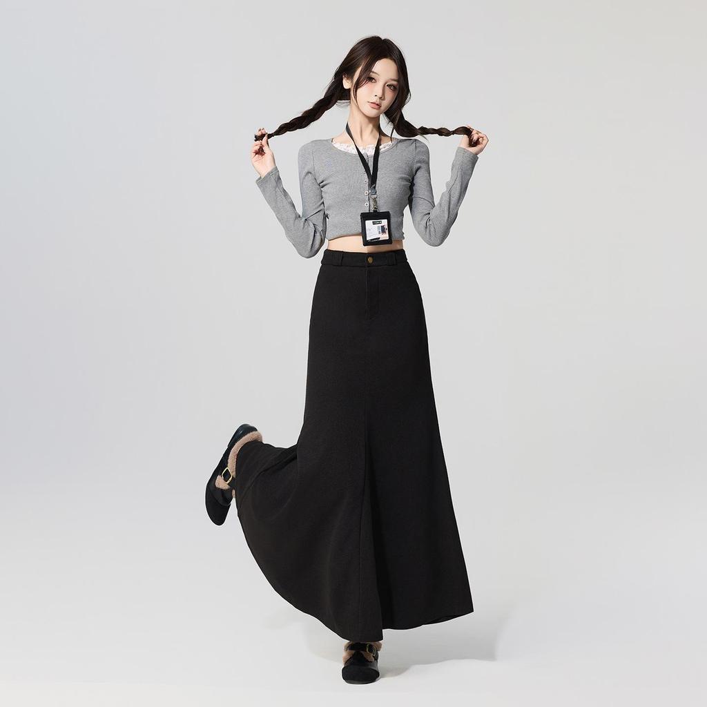Elegant High-Waisted Woolen Mermaid Skirt for Autumn and Winter