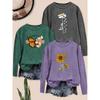 Fashionable Women's Elegant Floral Butterfly Letter Combination Print Pattern Round Neck3Long-sleeved outfit T Shirts for women in spring, summer,