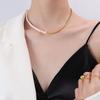 French-Style Retro Necklace: Oval Bead & Choker Spliced, 18k Gold Titanium Steel with Freshwater Pearls for Women