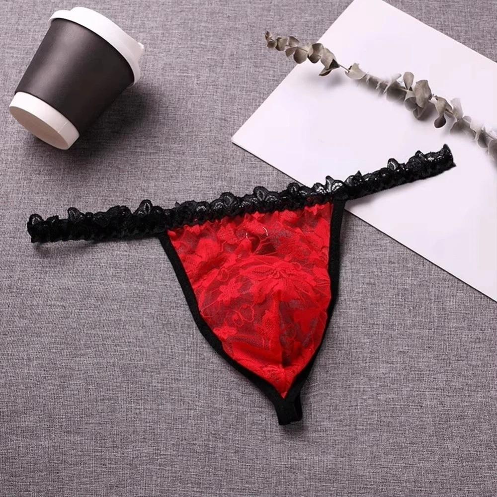 Hollow Out Men Underwear Transparent Triangle Panties Simple Men's Thong Exotic