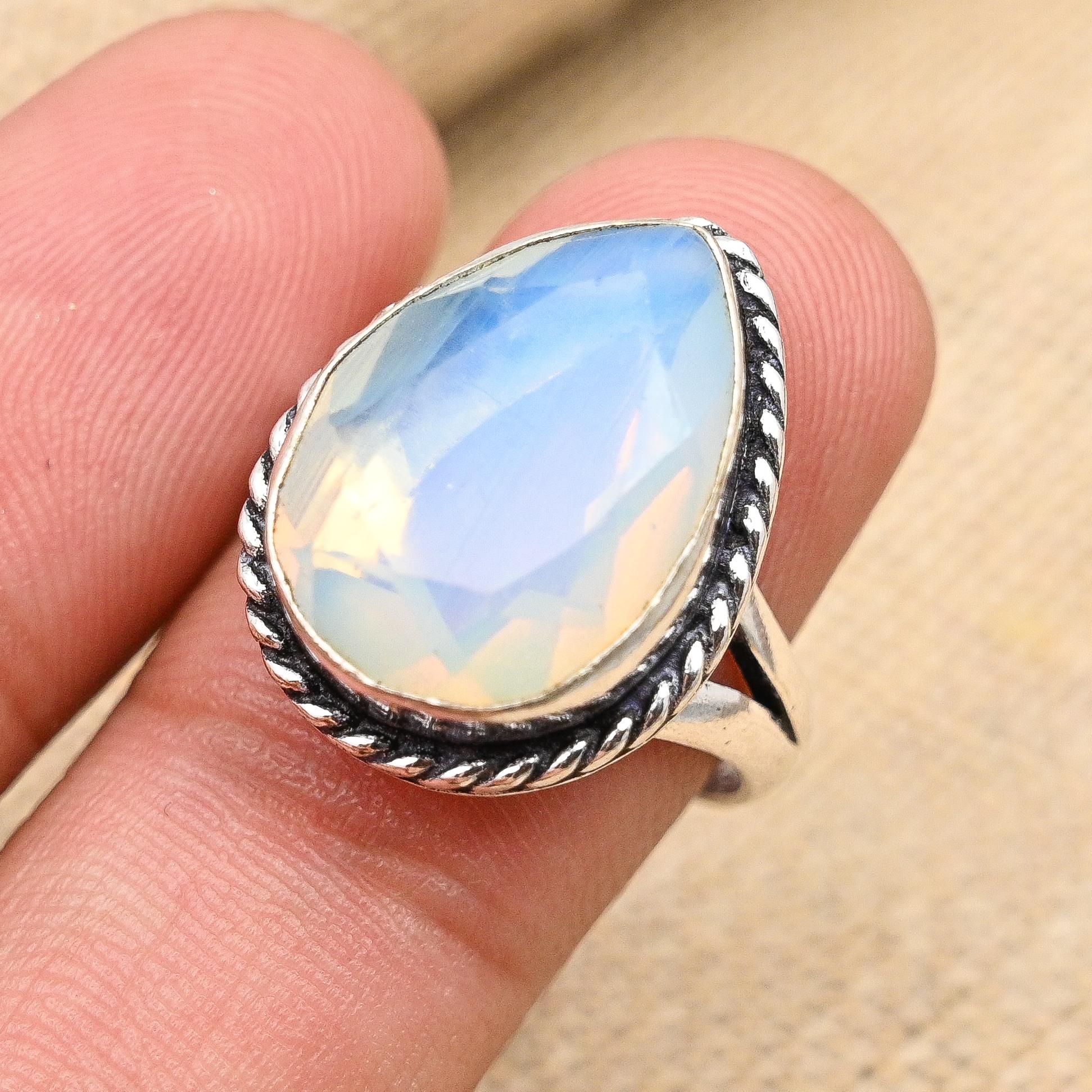 Bague En Argent Sterling 925 Avec Opale Laiteuse Naturelle Ovale – Fait Main En Inde, Taille 6.5