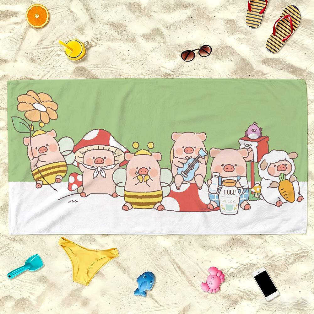 Cartoon Lulu the Piggy Towel Soft Lightweight Anti-Sand Large Beach Towel Quick-Drying Bath Sports Family