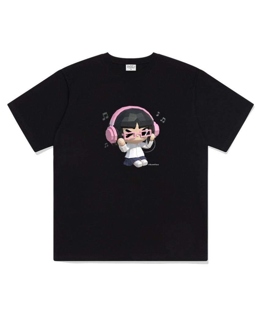Deomopeuhauseu 3D Music Girl Oversized Short Sleeve T-Shirt Black