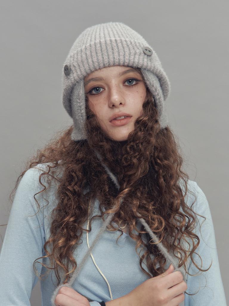 SETSETSET Two-Way Earflap Beanie Two-Tone Mix Pink Melange