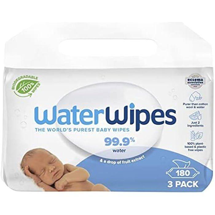 Lingettes Pour Bébés - WATERWIPES - 180 Unités - 99,9% Eau Organique - Hypoallergéniques - Testées Hygiène
