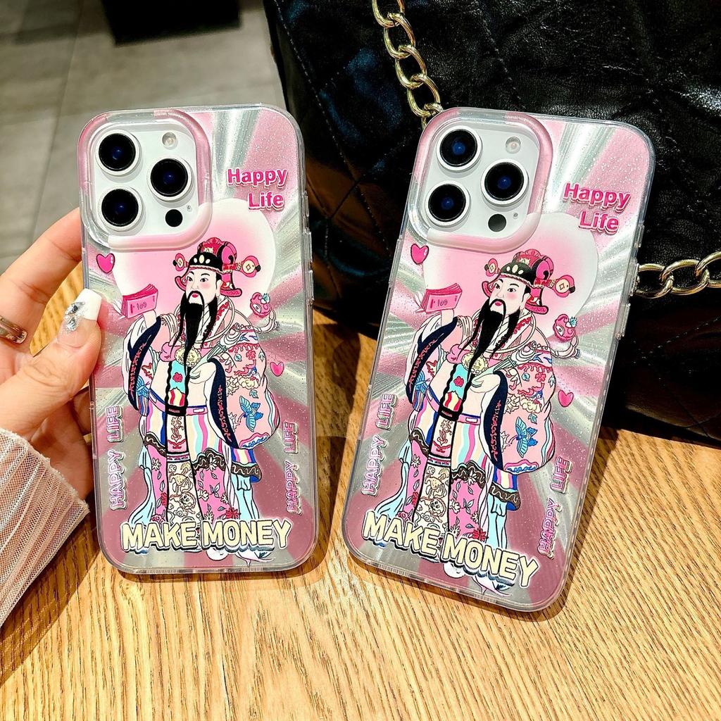 The Auspicious Powder God of Wealth Phone Case Is Suitable for IPhone16, 14promax Protective Case and 14plus for Women