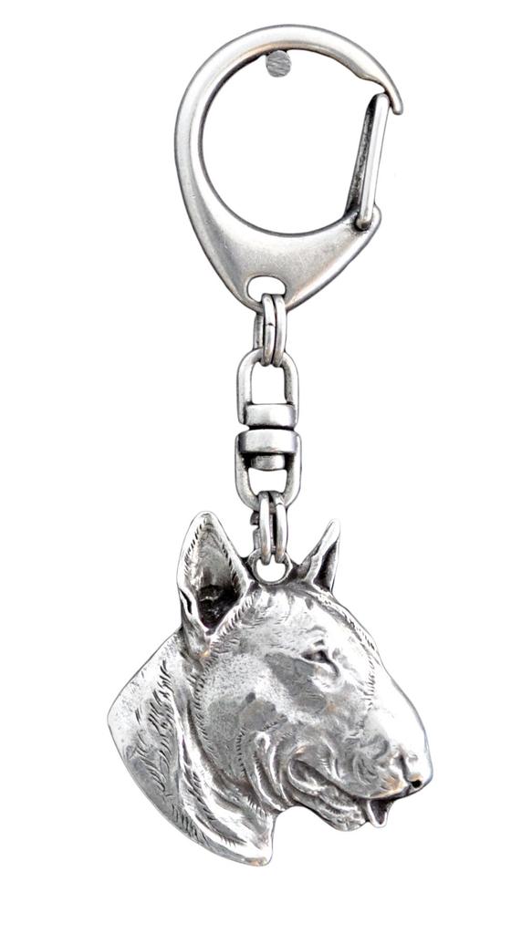 Bull Terrier, Bully III - Silver-plated Key Ring with a Dog In a Gift Box, Handbag Decoration, Backpack Pendant by Art-Dog Brand