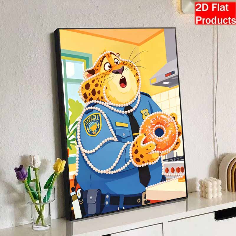 Disney Pearl Art DIY Kit Officer Clawhauser Zootopia  Pearl Gemstone Painting Home Wall Decor Craft