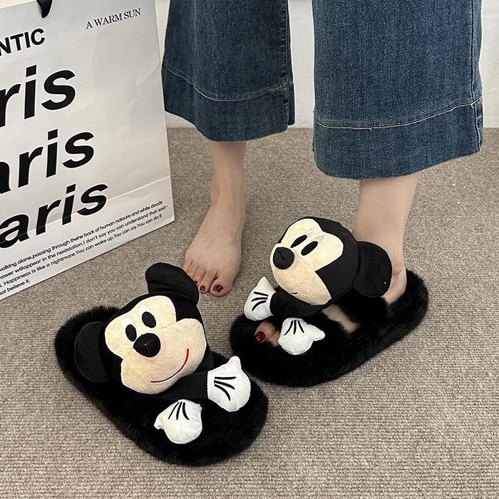 Søte tegneserie Mikke bomullstøfler dame 2025 nye høst og vinter innendørs hjemme varme fluffy tøfler utendørs bruk tykk såle