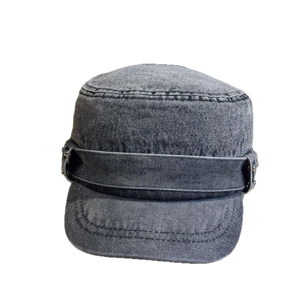 Old Retro Denim Flat Top Hat Women's Spring and Summer New Washed Face Small Peaked Hat Out of the Film Trendy Hat Men