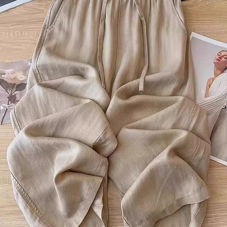 Spring Summer Women's Casual Plus Size Breathable Cotton Linen Wide-Leg Pants