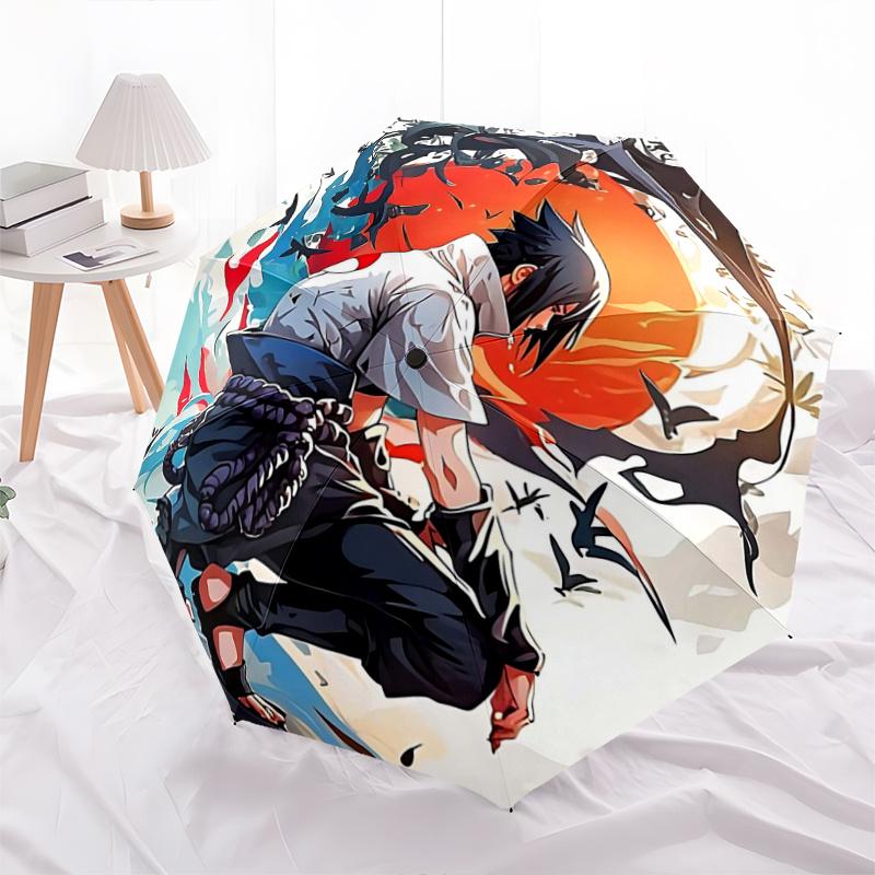 

1pc Blue and Red Flames Anime Character s Pattern Beautiful Looking Automatic Folding Umbrella, 3 Folding, 8 Iron Frame Design, Durable and Suitable f