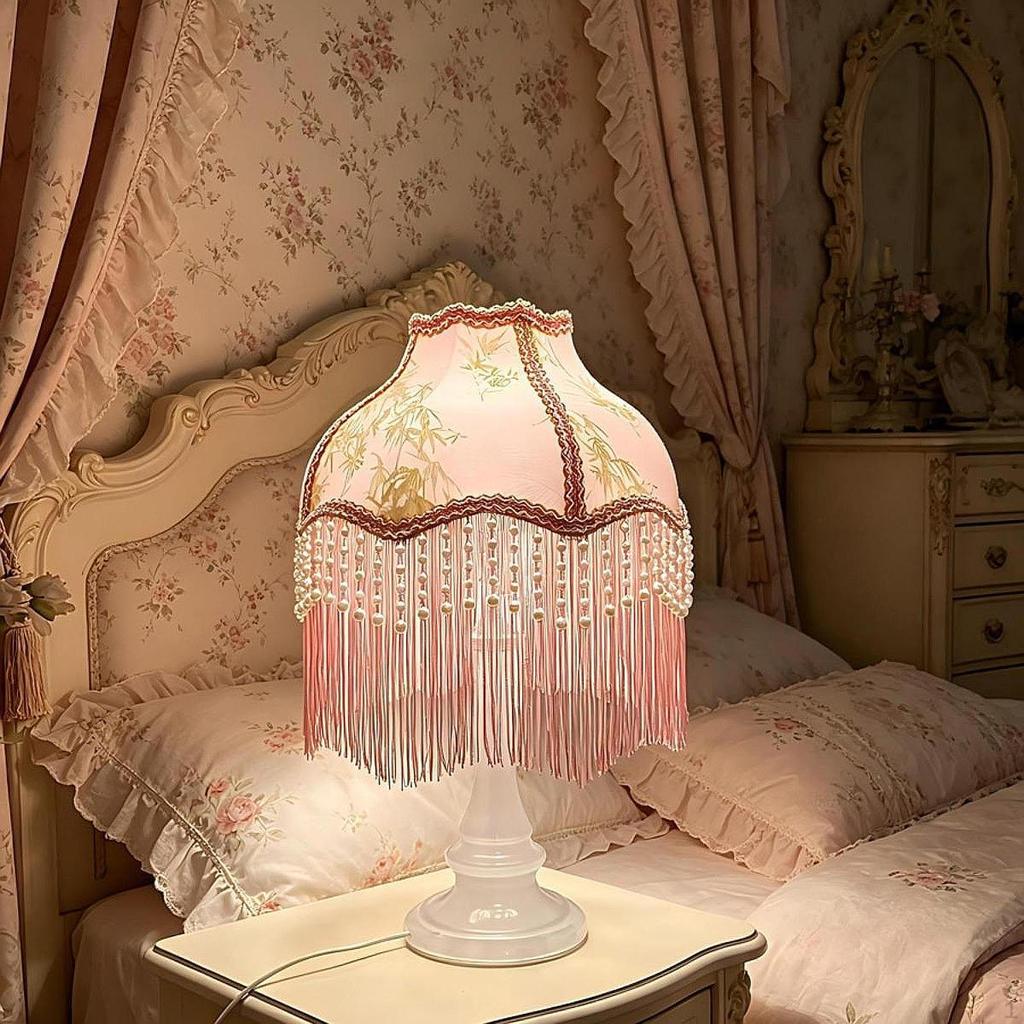 Bell Shape Scallop Lamp Shade Lampshade Handmade with Tassels Beads for Office Table Hotel Home
