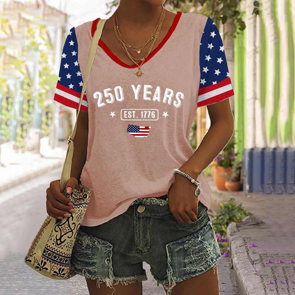Women's Casual Printed Round Neck Pullover Short Sleeve Top