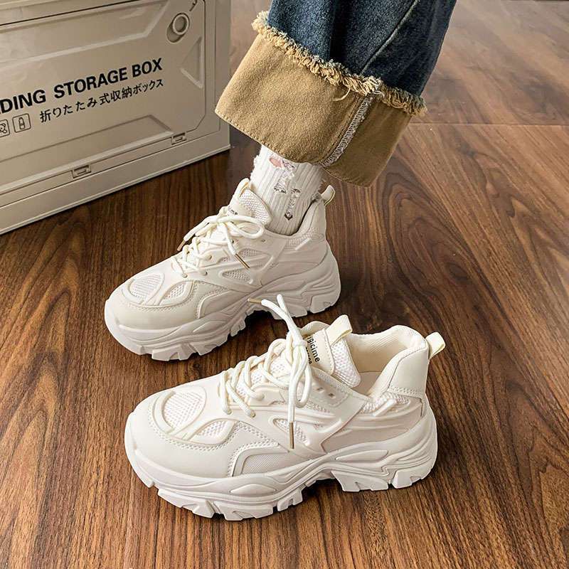 Popular dad shoes increase height 2025 autumn models new high heels versatile small black platform muffin sneakers women