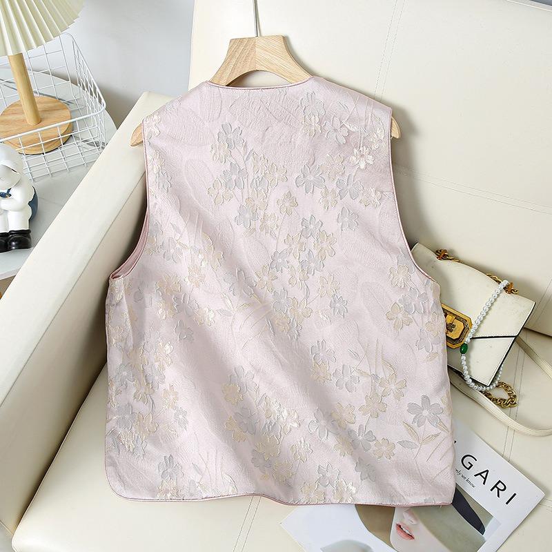 Autumn new national style retro jacquard vest women's stand-up collar sleeveless vest spring and autumn vest buckle vest top