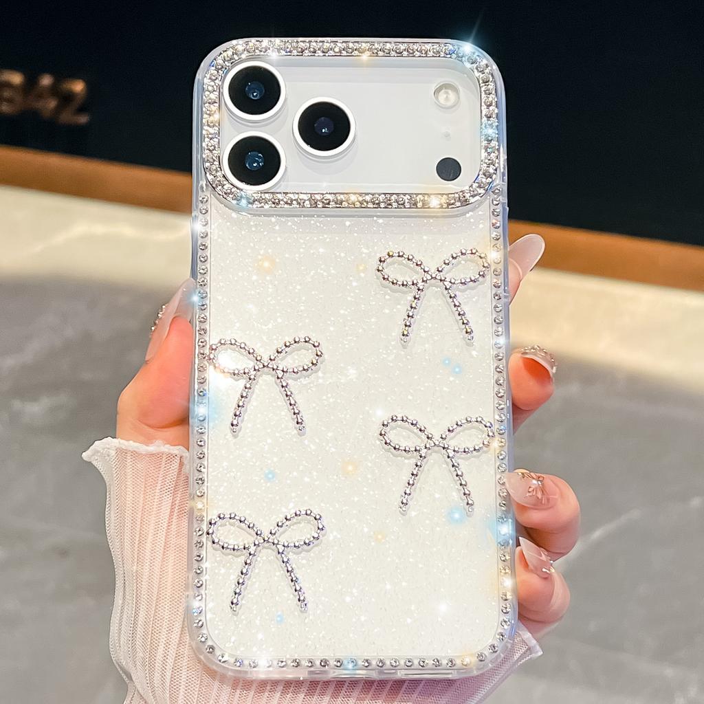 Foreign trade applicable iphone17AIR mobile phone case glitter bow Apple 16Pro anti-drop all-inclusive Samsung S26U
