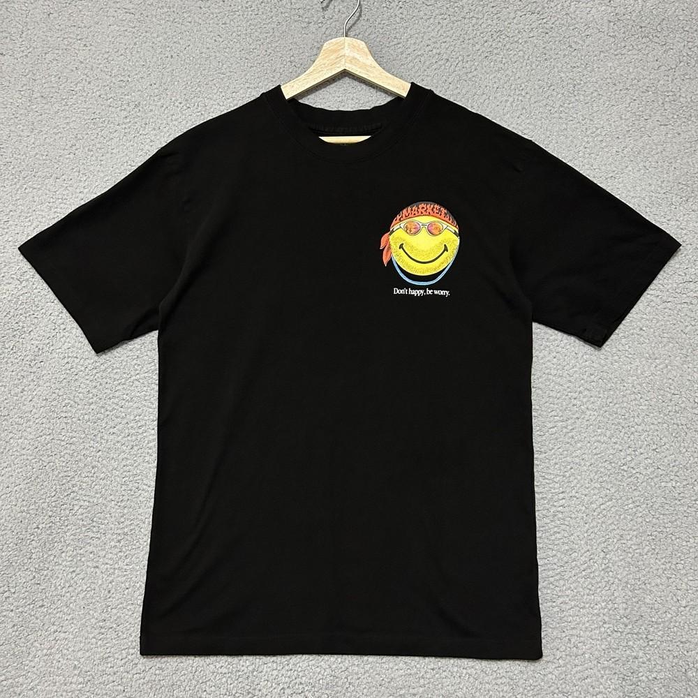 Market Smiley Face ; Men’s L Black “Don’t Happy Be Worry” Graphic Tee-5XL Unisex T-Shirt S