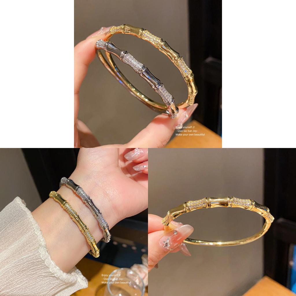 New Chinese Style Copper Plated Zircon Bamboo Bangle With Elegant Design For Fashion Enthusiasts