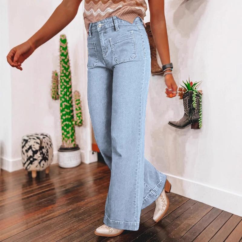 Women High Waisted Straight Wide Leg Denim Jeans Casual Vintage Fashion Pants