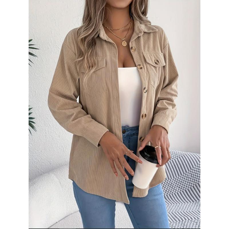 Women's Elegant Non-Stretchy Corduroy blouse - Formal Everyday Chic Shirt in, Button-Front Placket, All-Season Women's Clothing, Casual Outfits