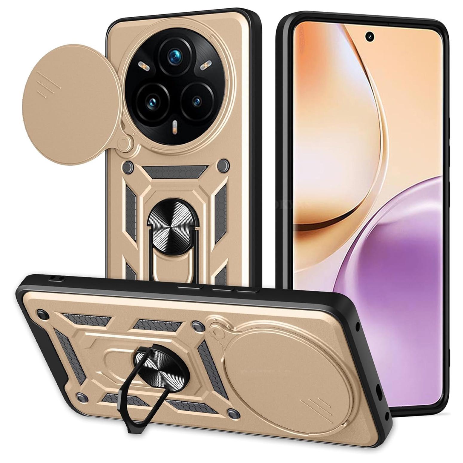 

Бронированный чехол для Realme 14 Pro 5G 14 Pro+ Plus Чехол Защита объектива с кольцом Магнитный держатель Coque Fundas Capa Realme 14 Pro золотой