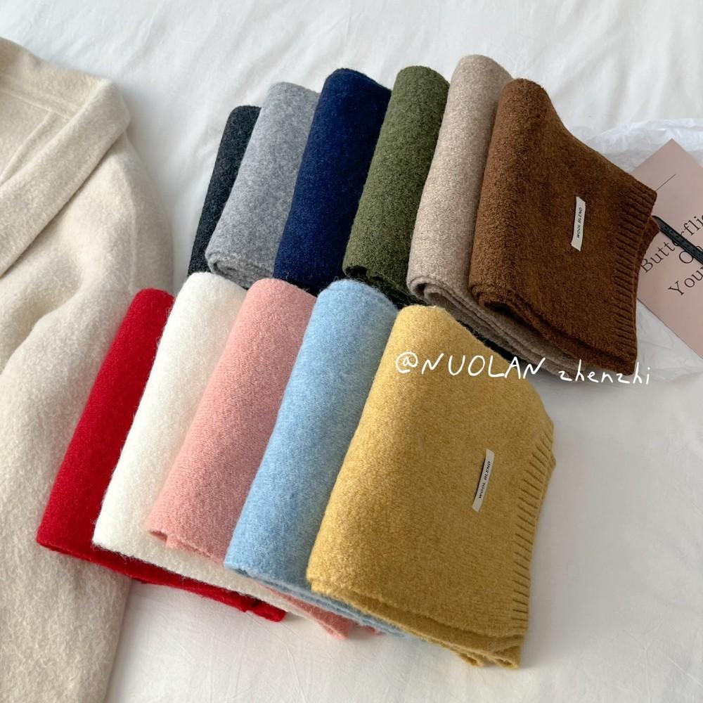 Solid color atmosphere versatile soft waxy wool blended knitted scarf women's autumn and winter white student wool scarf wholesale