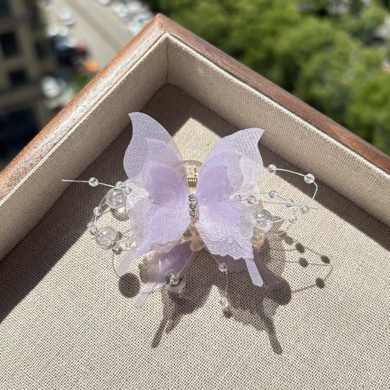 Organza Butterfly Claw Clips for Women Sparkly Beaded Hair Clamps,Prom Wedding Daily Hair Accessories Girl Hair Accessoires