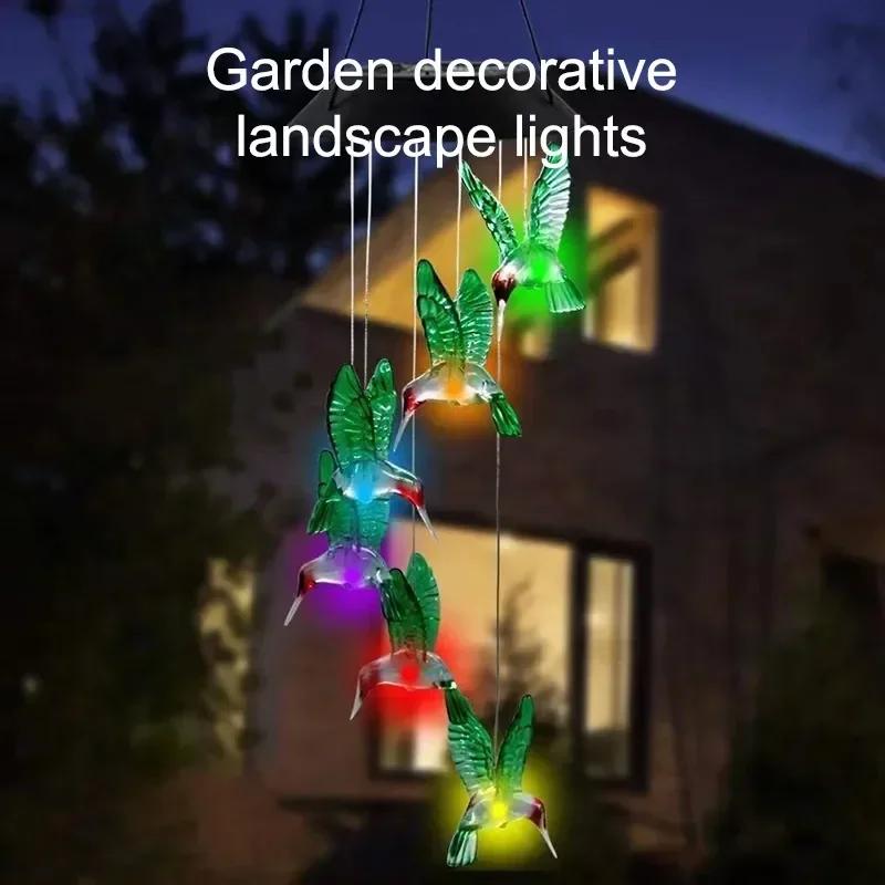 Colorful Hummingbird Solar LED Wind Chimes Decorated Landscape Garden Lights Decorated