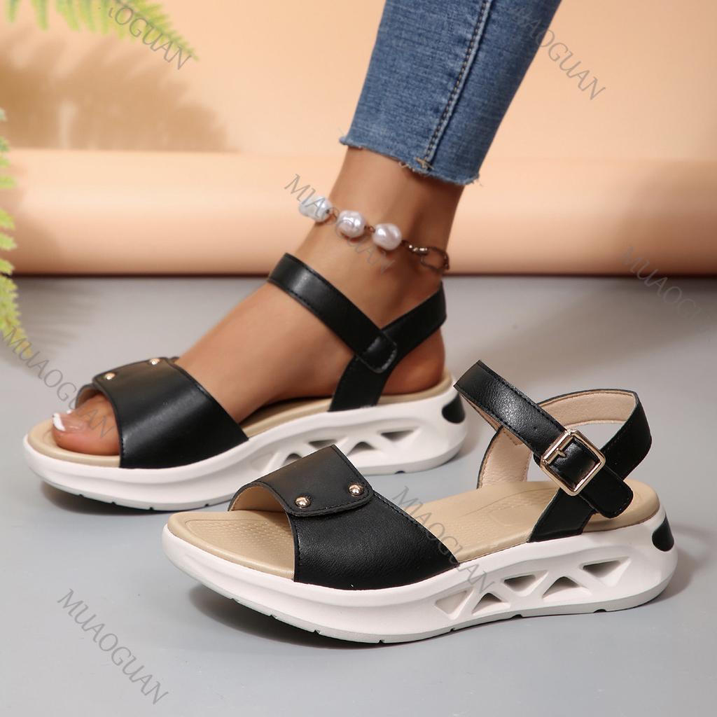 Fashion Summer Round Head Women Sandals Casual Gladiator Thick Botttom Women's Big Size Sandales Peep Toe Wedge Heeled Fashion Sandales