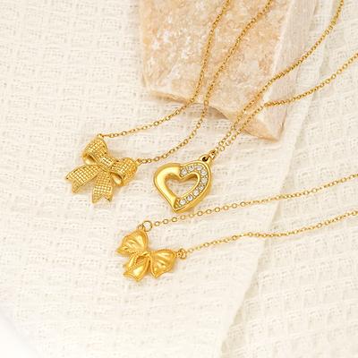 Premium Gold Plated Bow Necklace Stainless Steel Clavicle Chain