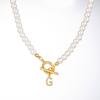 Zircon Crystal Initial A-Z Letter Pendant Necklace for Women Toggle Clasp Imitation Pearls Necklaces Wedding Jewelry Gift