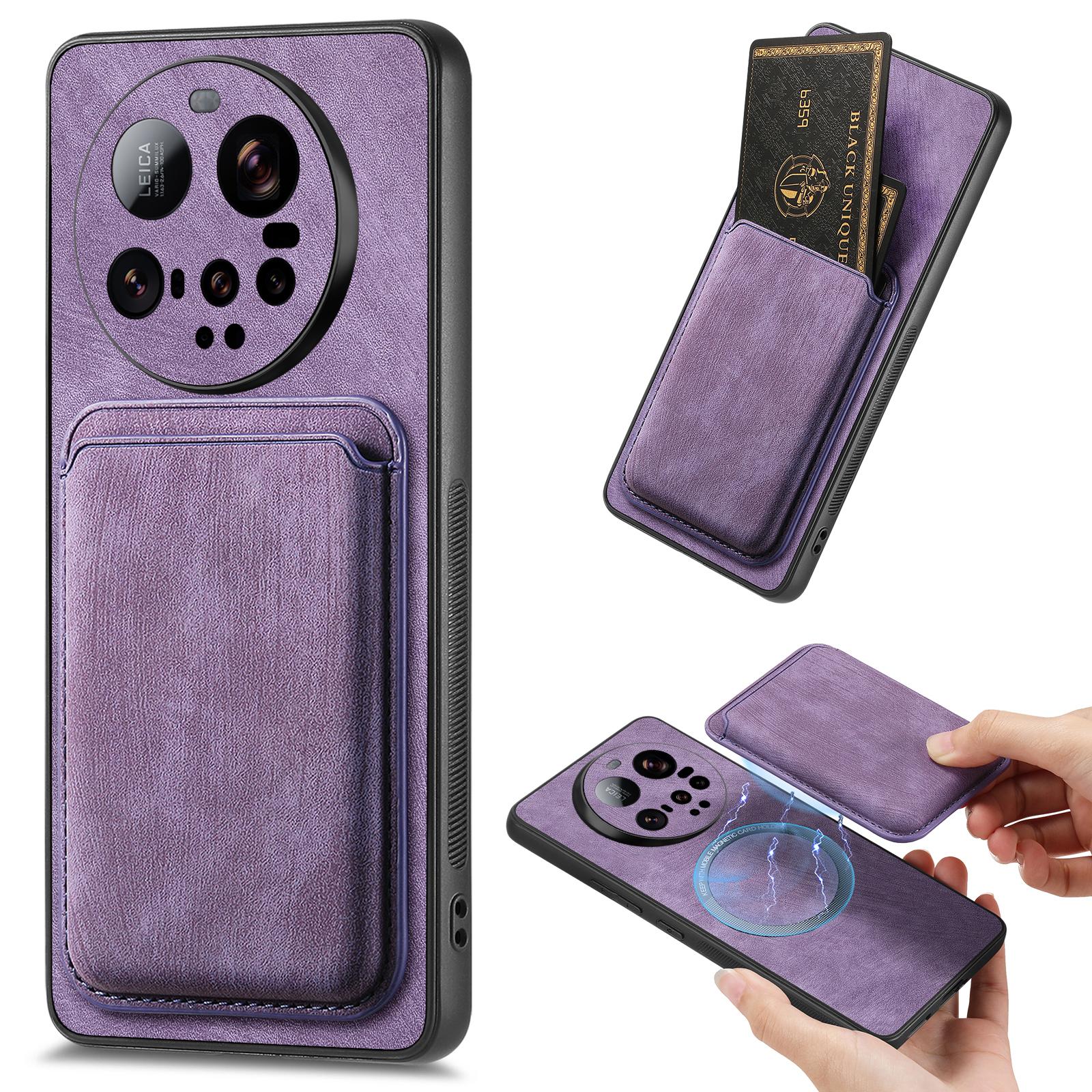 

For Xiaomi 15 Ultra Case Compatible with MagSafe Leather Back Cover with Detachable Card Holder Purple