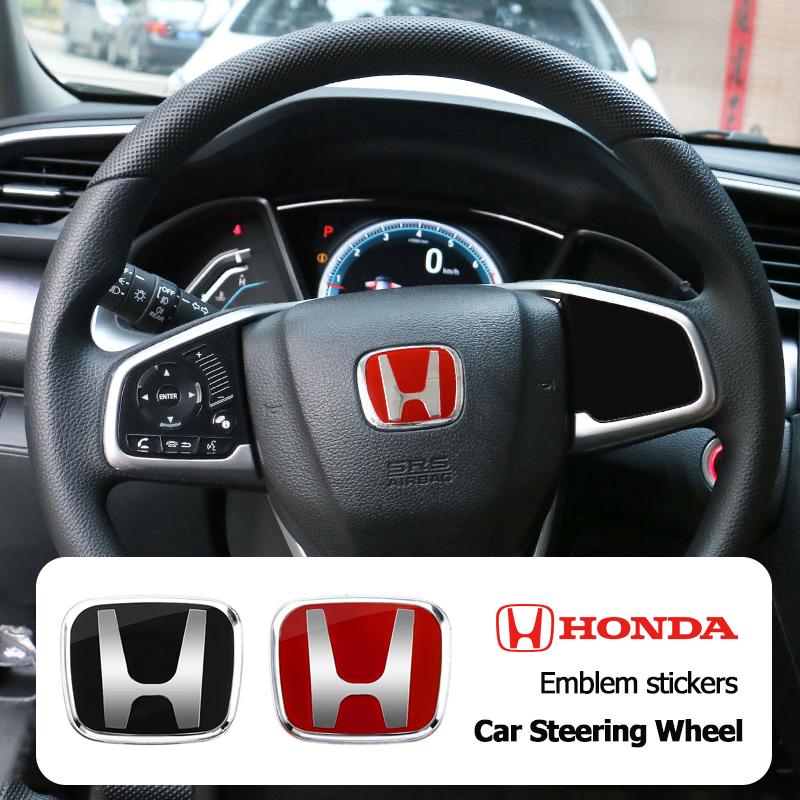 Car Steering Wheel Emblem Badge H-Sticker Accessories For Honda Civic Fit Jazz Accord Pilot CRV Odyssey HRV City Ny1 Valve Stem