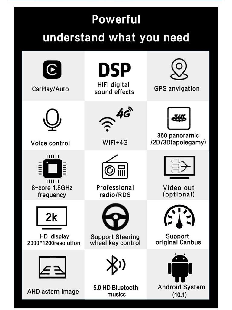 Cross-Border QLED 9.5/10.36-Inch Large Screen Navigation & Bluetooth Wireless CarPlay Android System