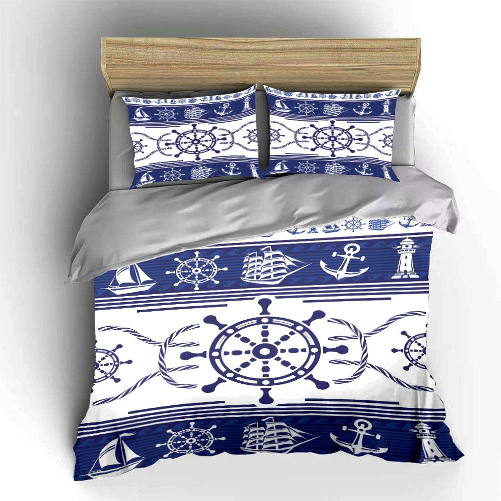 Ocean And Nautical Elements Printed Duvet Cover Set1 Duvet Cover+2 Pillowcasemulti Size Bedroom Bedding Decor Luxury Gift